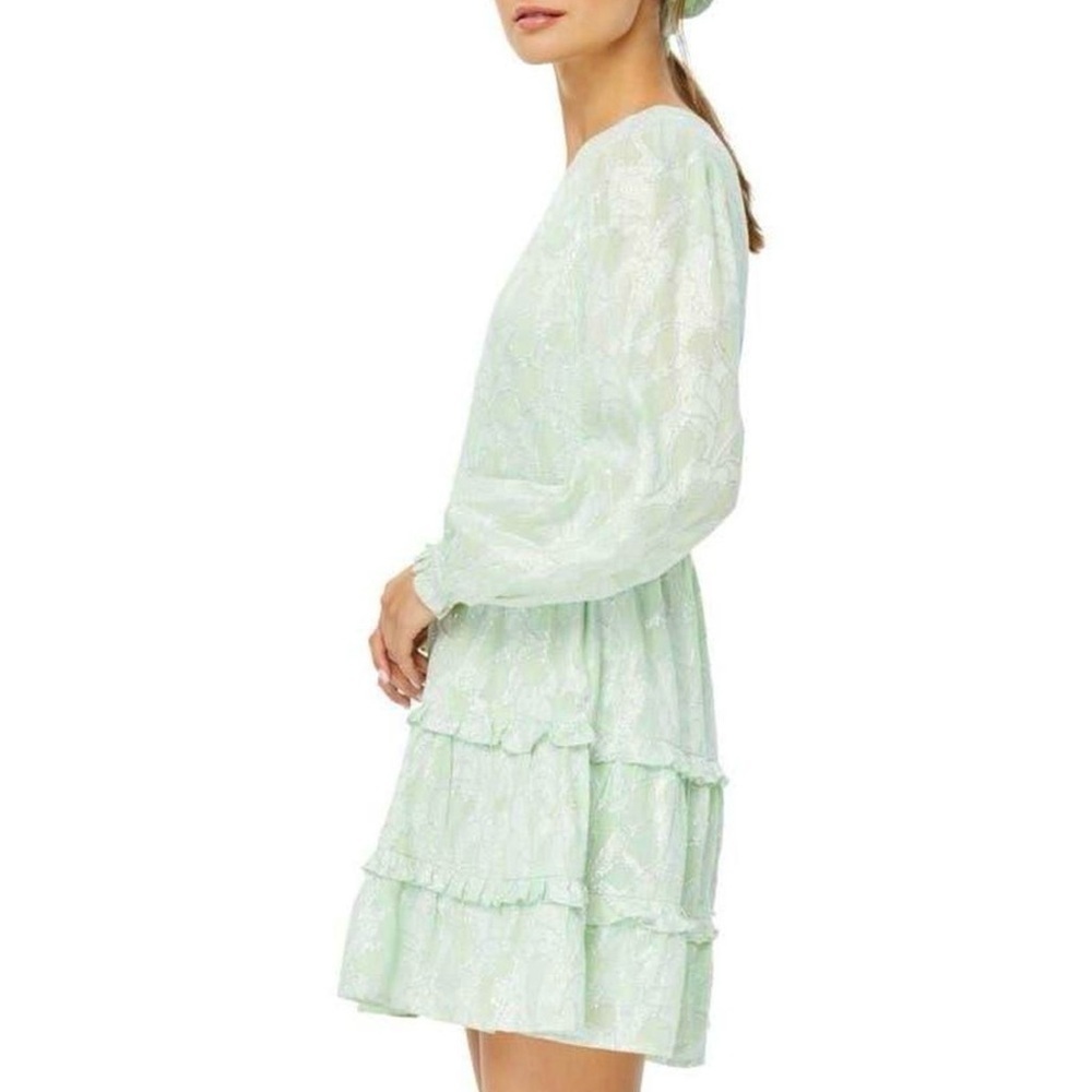 🌻Roller Rabbit Clermont Nori Tiered Dress – Size Small, Mint Green with Silver - Picture 4 of 11